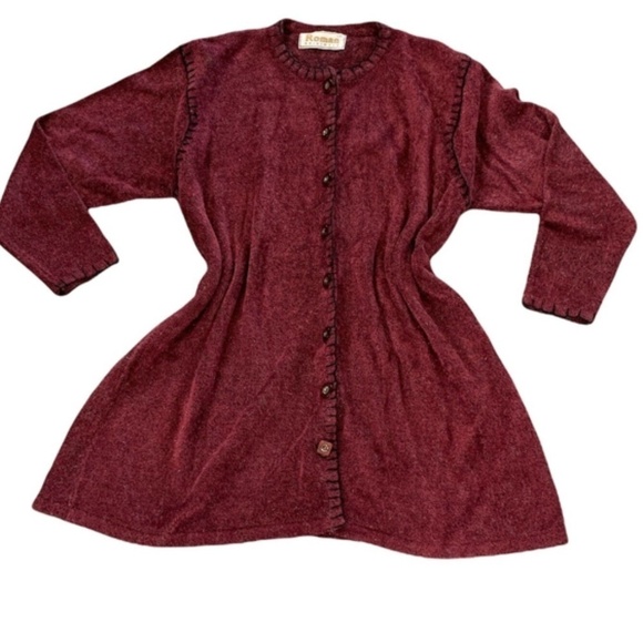 Roman Originals Longline Soft Cardigan Sweater Womens Sz L/XL Burgundy #252A - Picture 4 of 9